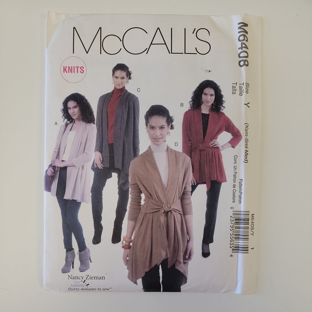 McCalls M6408 Womens Knit Wrap Jacket Sewing Pattern XS S M Nancy Zieman UNCUT